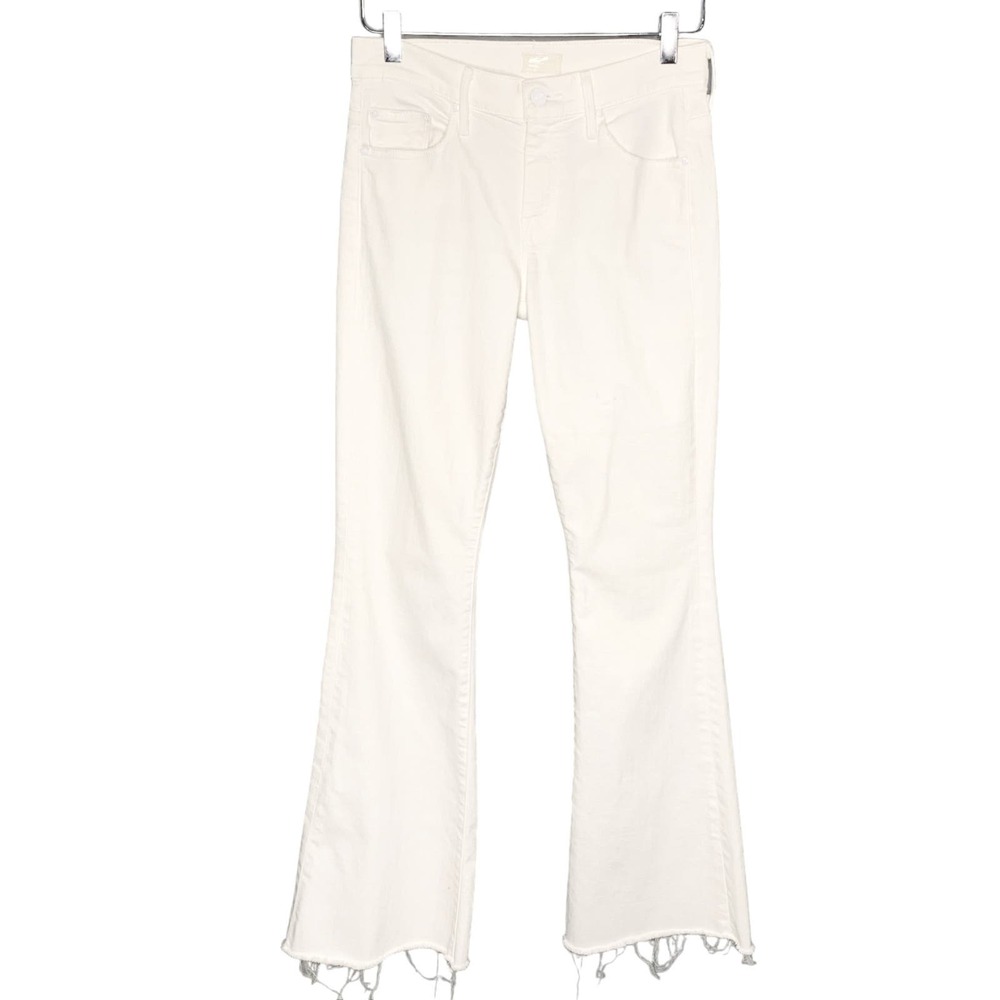 Mother 28 The Weekender Fray Jeans Stayin Alive White Flared Raw Hem *flaw
